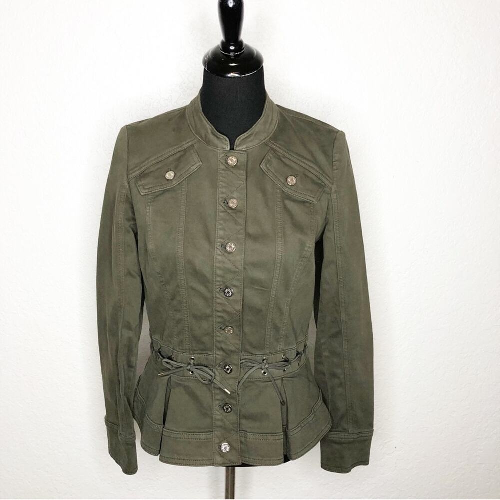WHBM army green military style lace up waist jacket size Small